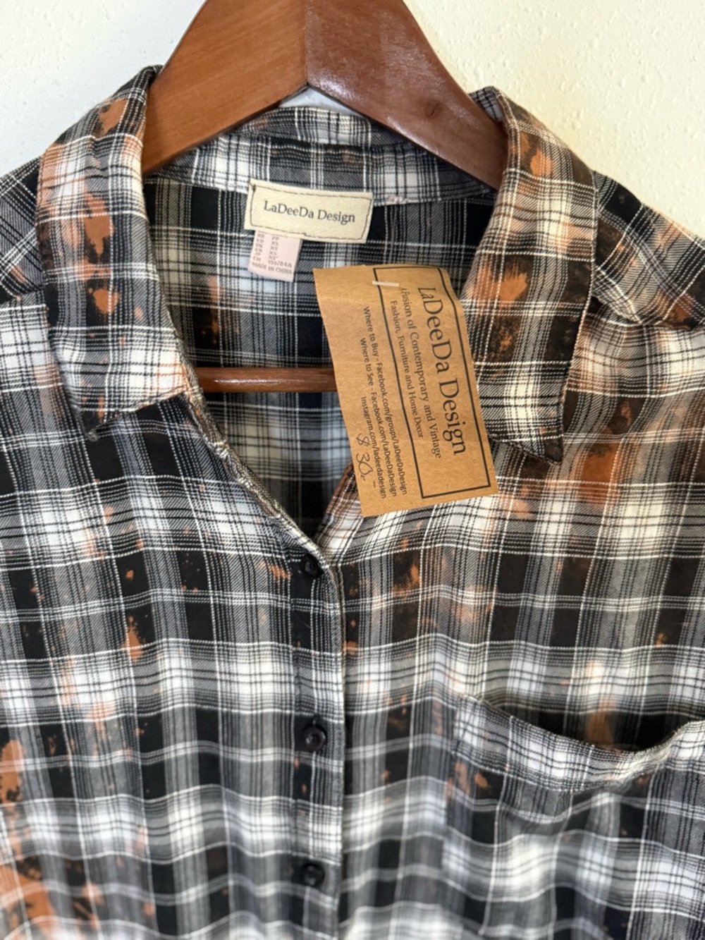 LaDeeDa Design Upcycled Plaid Flannel Shirt XS Hand Reworked One of a Kind - Picture 2 of 7